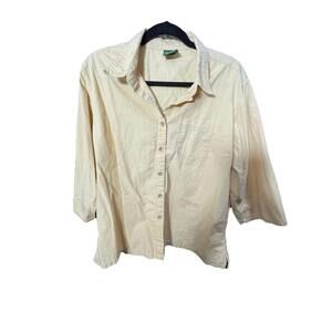 Cabelas Womens Yellow Relaxed Embroidered e/4 Slv Button Dn Shirt Sz XL